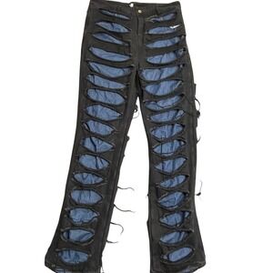 Cadillac 1268 Mens XL Black Distressed Laddered Cutout Layered Denim Jeans